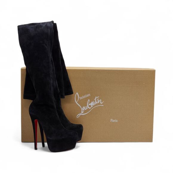 Christian Louboutin Gazolina Over the Knee Platform Suede Boots EU 37 US 7 - Picture 1 of 11
